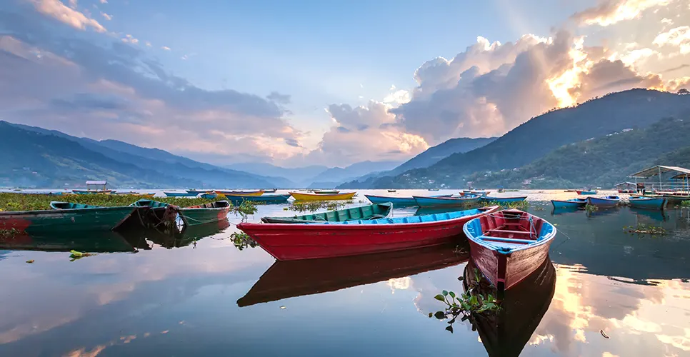 Colorful boats in Phewa lake