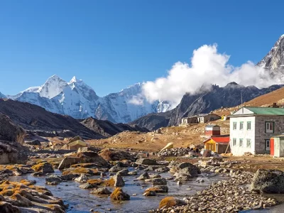 Lobuche village in Everest region in a morning, Himalaya mountains range, Nepal, Asia