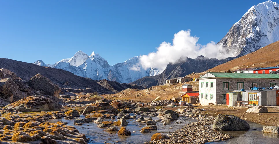 Lobuche village in Everest region in a morning, Himalaya mountains range, Nepal, Asia