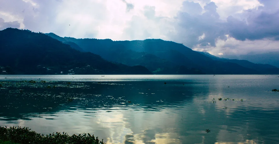 View of the Phewa lake near Pokhara 